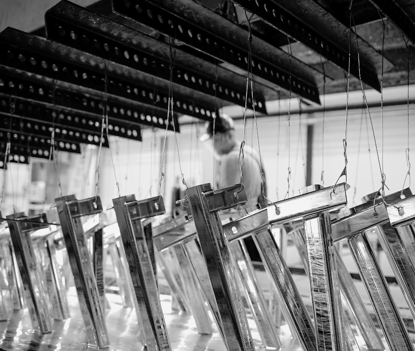 Rack electroplated steel components